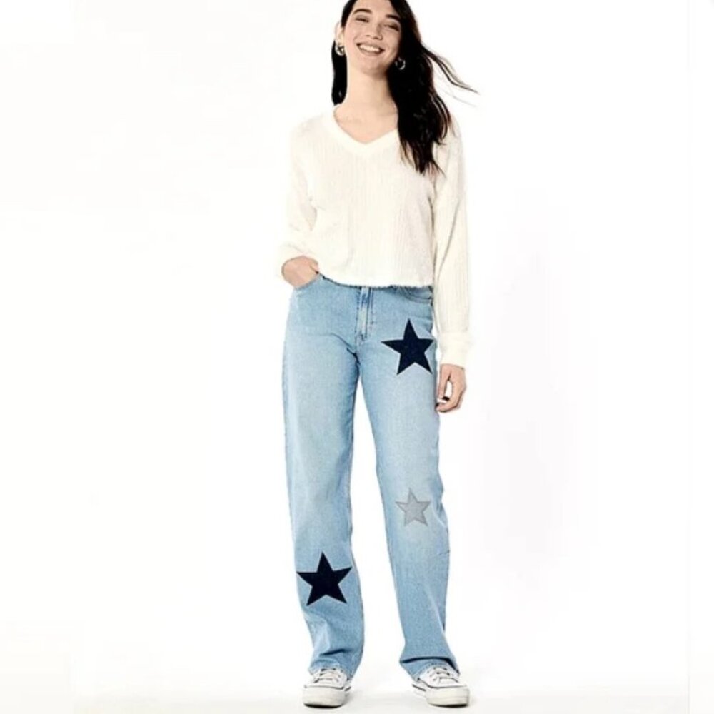 Hollister Star-Embellished Ultra High Rise Dad Jeans Vintage Stretch Size 7L